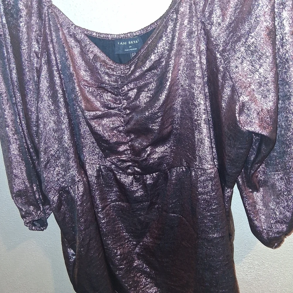 Lane Bryant Classic Square-Neck Metallic Shirred-Front Top Bronze Rose Gold 18